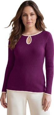Jessica London Ribbed Keyhole Pullover Sweater