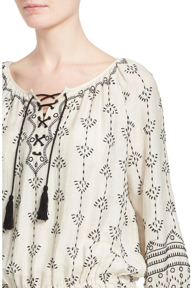 'Quixota' Embroidered Blouson Dress, Alternate, color, NATURAL CAVIAR
