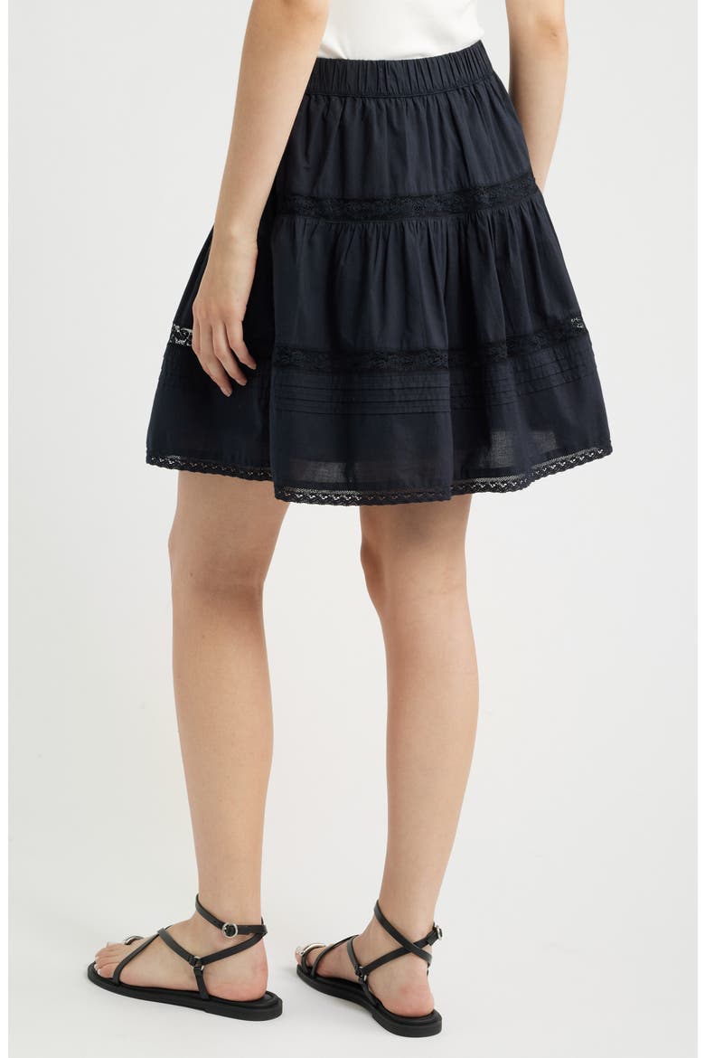 Lace Trim Cotton Miniskirt, Alternate, color, BLACK