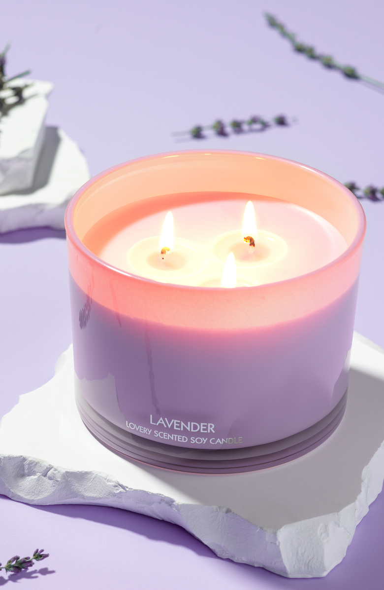Lovery 3 Wick Aromatherapy Soy Candle, Alternate, color, Lavender