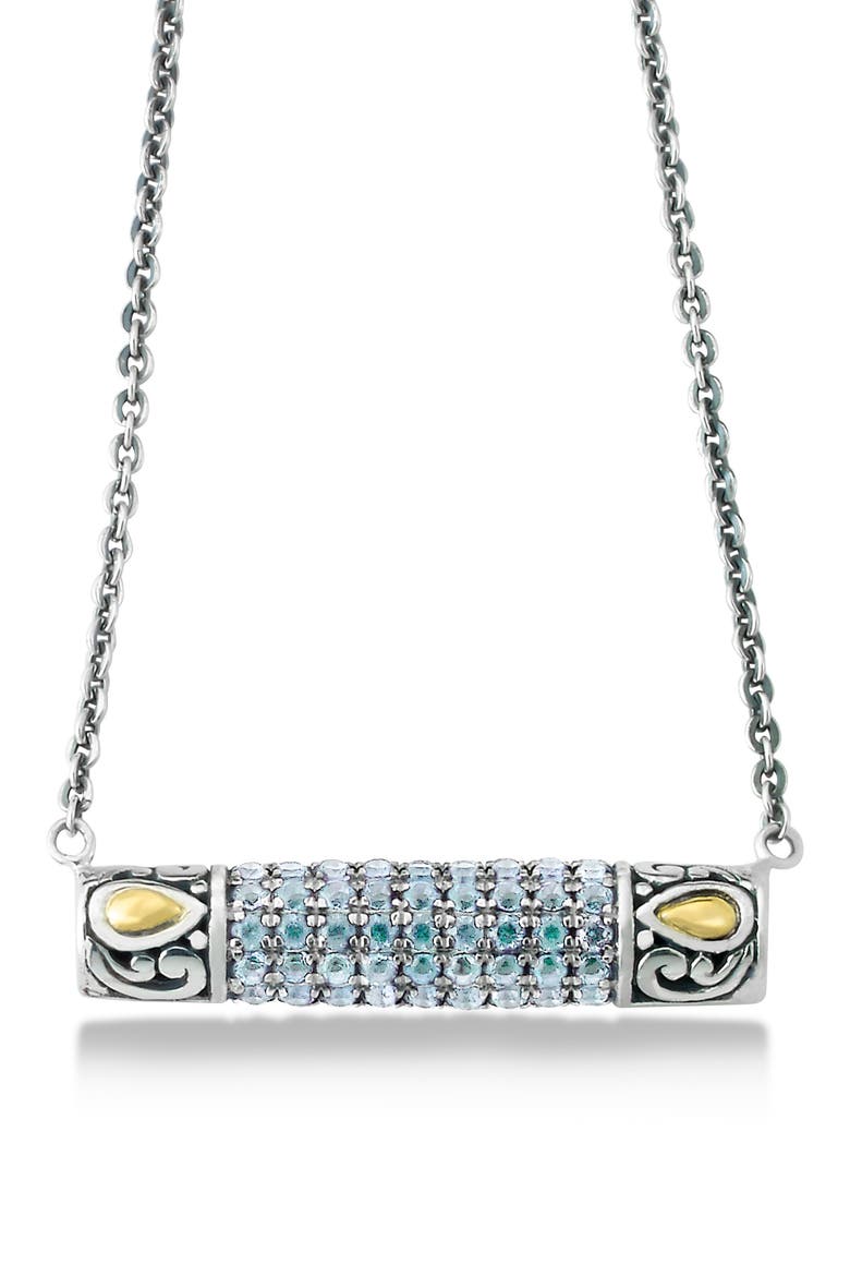 Sterling Silver & 18K Gold Pavé Blue Topaz Pendant Necklace, Main, color, BLUE
