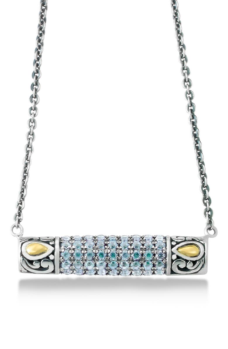 SAMUEL B. Sterling Silver & 18K Gold Pavé Blue Topaz Pendant Necklace, Main, color, Blue