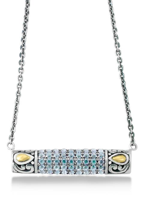 Sterling Silver & 18K Gold Pavé Blue Topaz Pendant Necklace