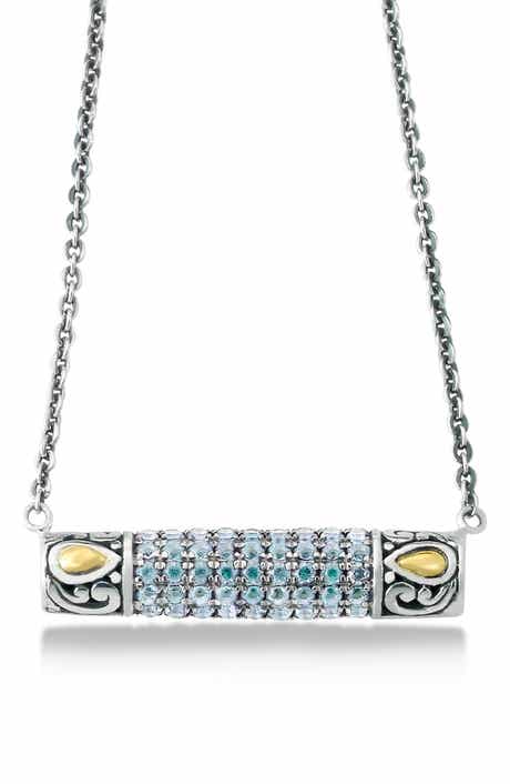 SAMUEL B. Sterling Silver & 18K Gold Pavé Blue Topaz Pendant Necklace