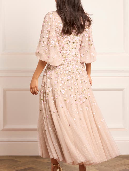 Needle & Thread Sylvia Round Neck Ankle Gown In Neutral