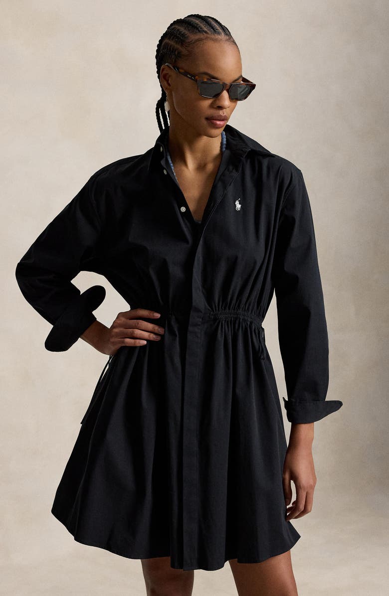 Polo Ralph Lauren Drawstring Waist Cotton Shirtdress, Alternate, color, Polo Black