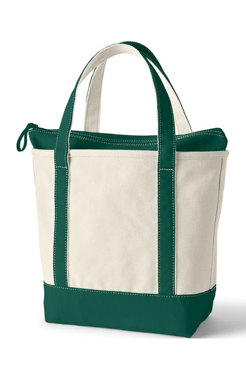 Lands' End Zip Top Canvas Tote Bag In Natural/bright Spruce