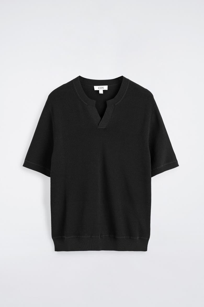 Open-collar Henley T-shirt, Alternate, color, BLACK