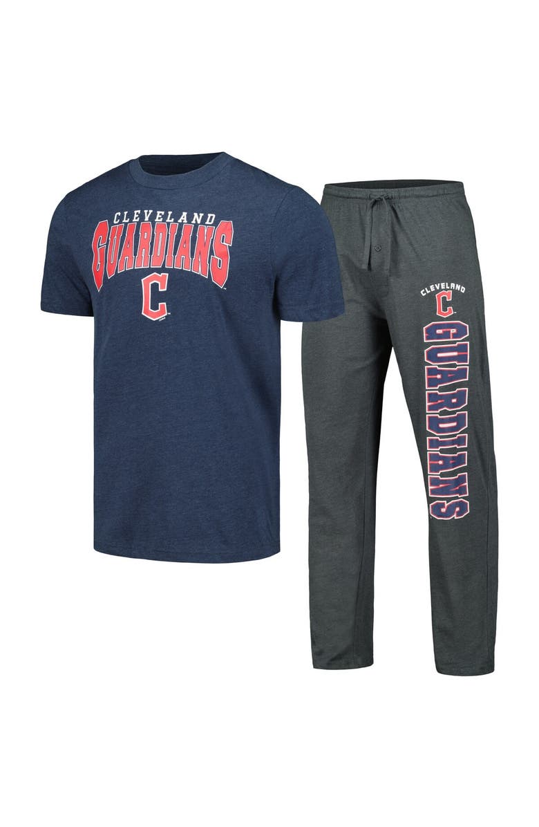 CONCEPTS SPORT Men's Concepts Sport Charcoal/Navy Cleveland Guardians Meter T-Shirt & Pants Sleep Set, Main, color, Charcoal