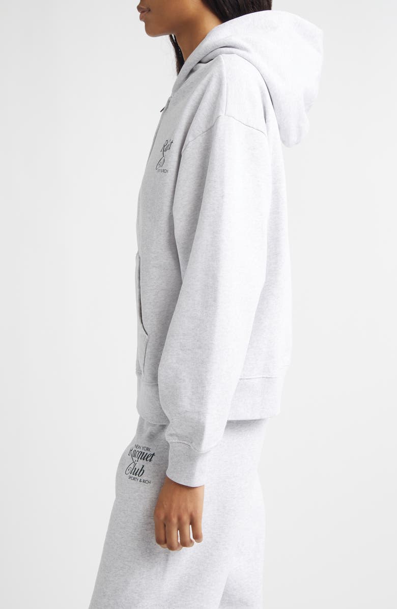 Sporty & Rich New York Racquet Club Full Zip Fleece Hoodie, Alternate, color, Heather Gray