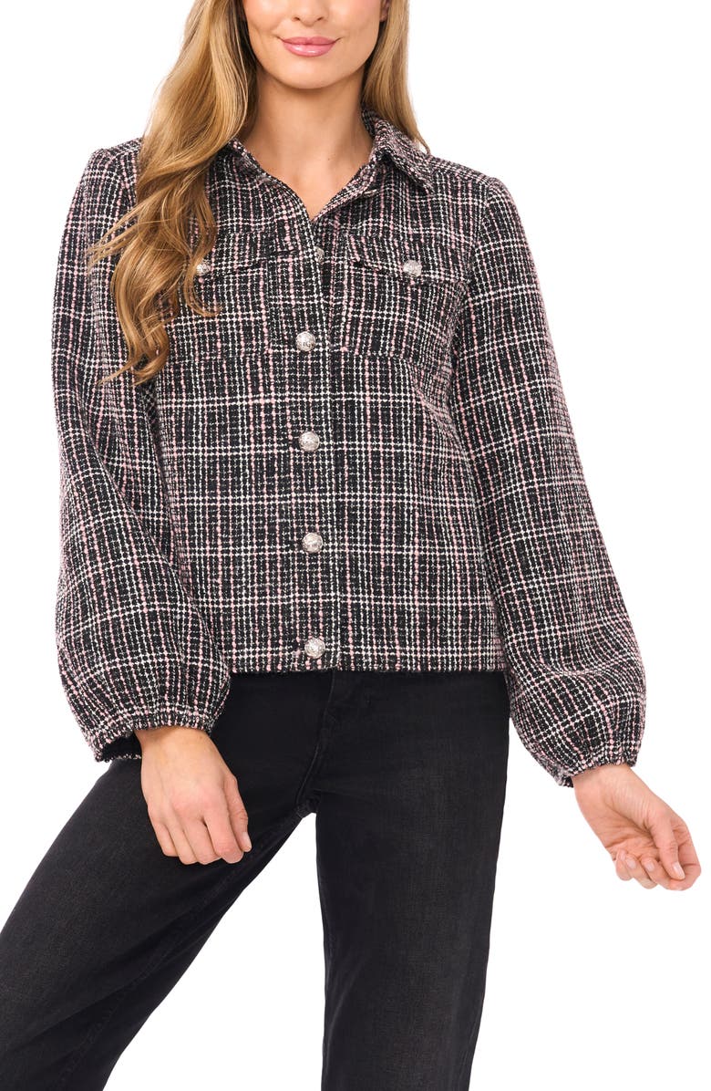 CeCe Balloon Sleeve Tweed Jacket, Main, color, Rich Black