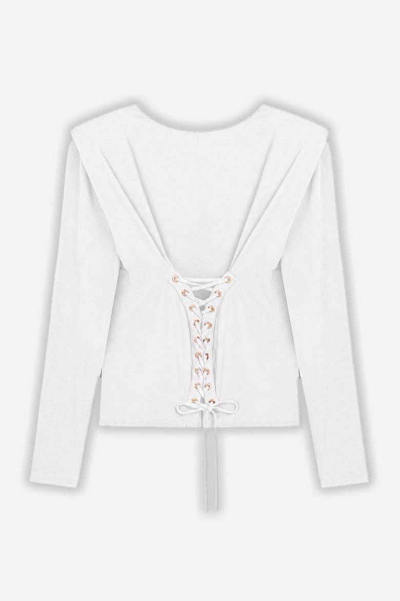 Eyelet Lace Up Blouse, Alternate, color, White