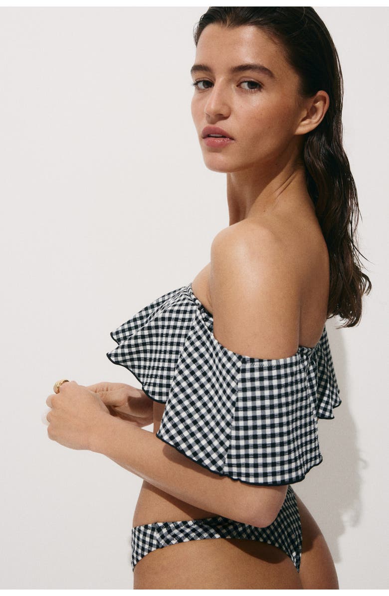 H&M Bandeau Bikini Top, Alternate, color, Black/Gingham