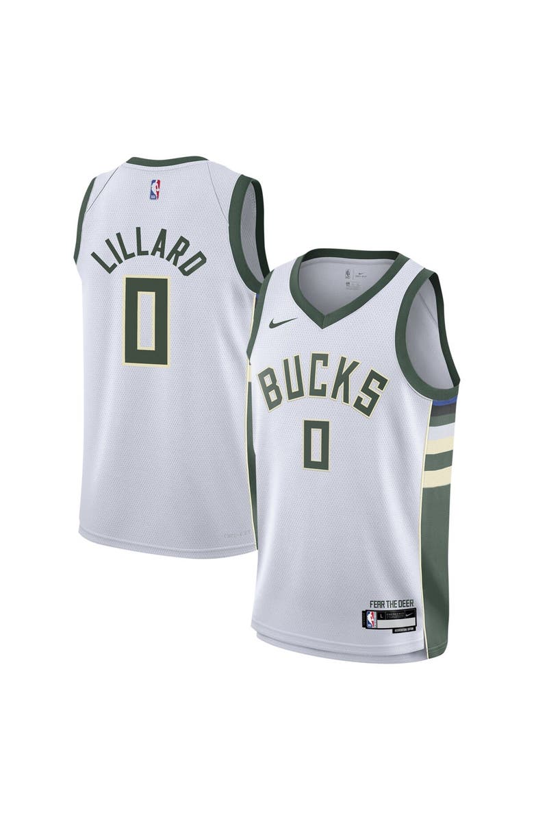 Nike Youth Nike Damian Lillard White Milwaukee Bucks Swingman Jersey - Association Edition, Main, color, 