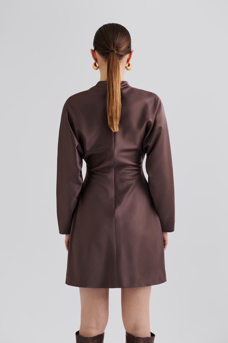 Zora Barrel Long Sleeve Mini Dress, Alternate, color, Chocolate