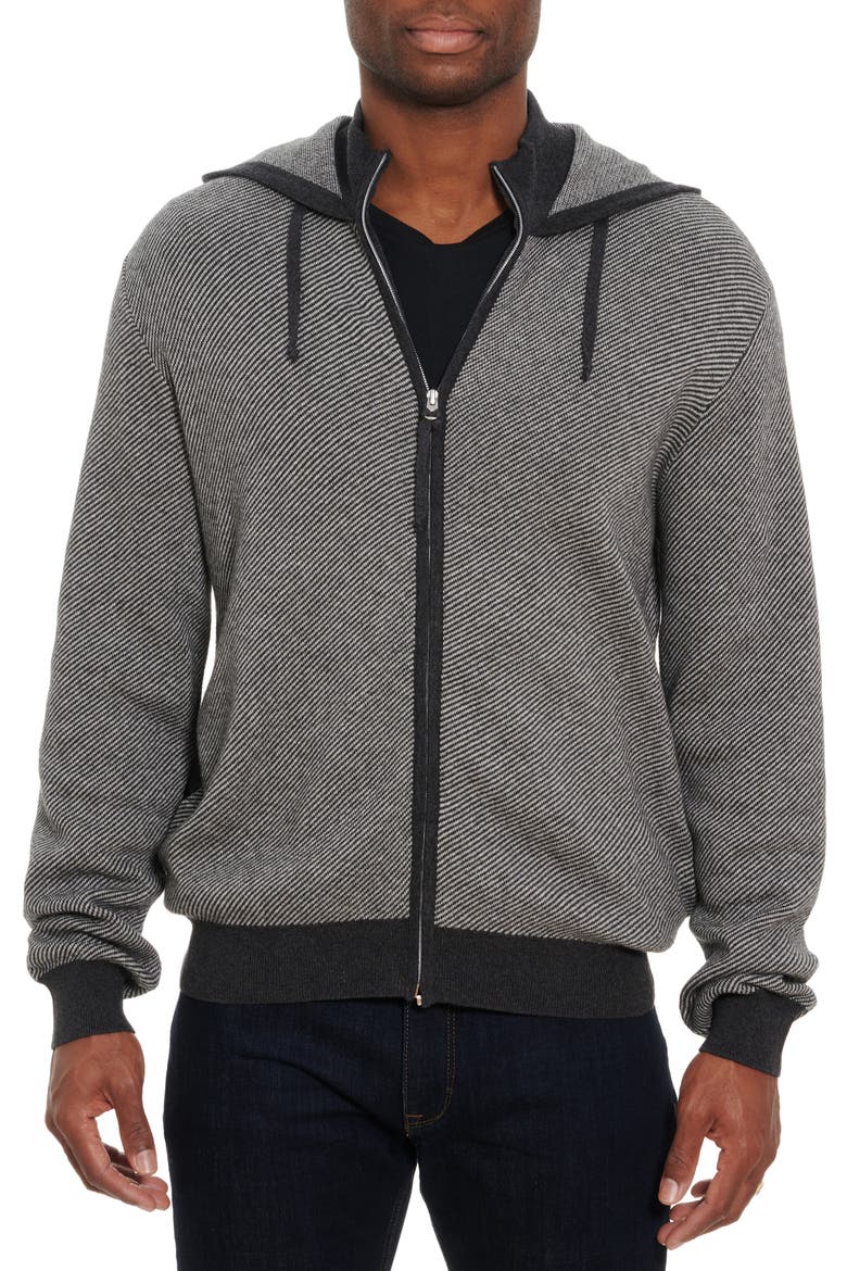 Draco Stripe Cotton & Cashmere Zip Hoodie, Main, color, LIGHT GREY