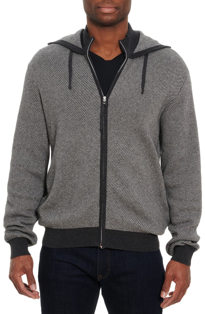 Robert Graham Draco Stripe Cotton & Cashmere Zip Hoodie, Main, color, 