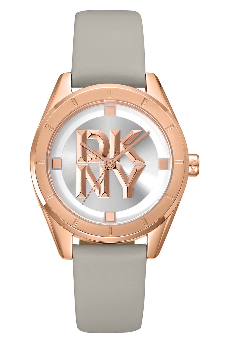 316L Leather Strap Watch, Main, color, GREY