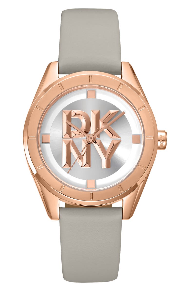 GEVRIL 316L Leather Strap Watch, Main, color, Grey