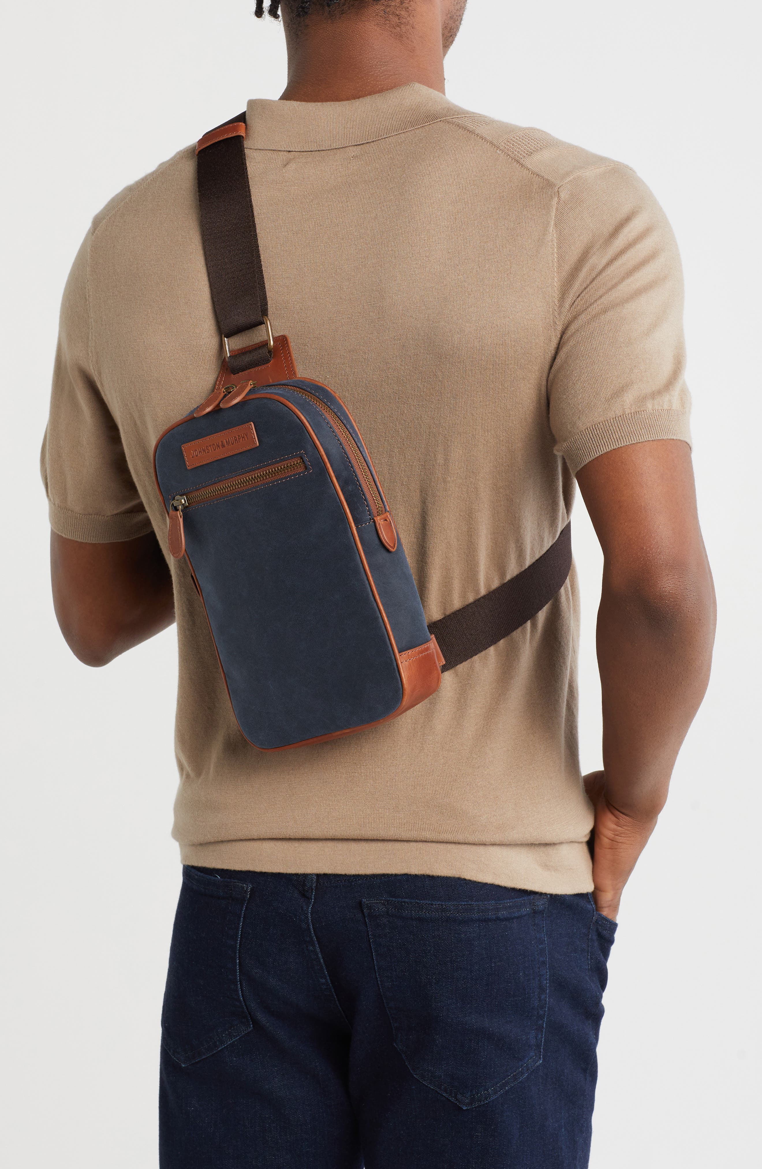 Johnston & Murphy Two-Tone Sling Bag, Alternate, color, Navy