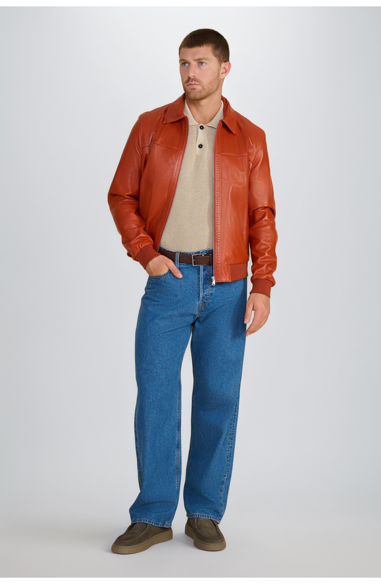 Furniq UK Mason Leather Bomber Jacket, Alternate, color, Whiskey