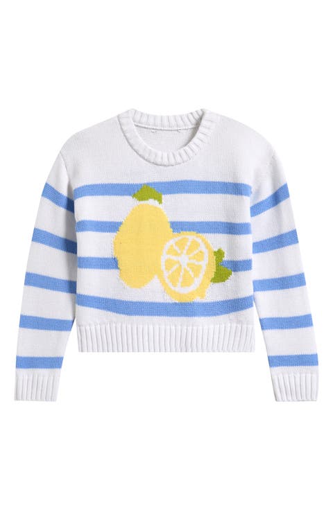 Kids' Stripe Lemon Graphic Cotton Blend Sweater (Big Kid)