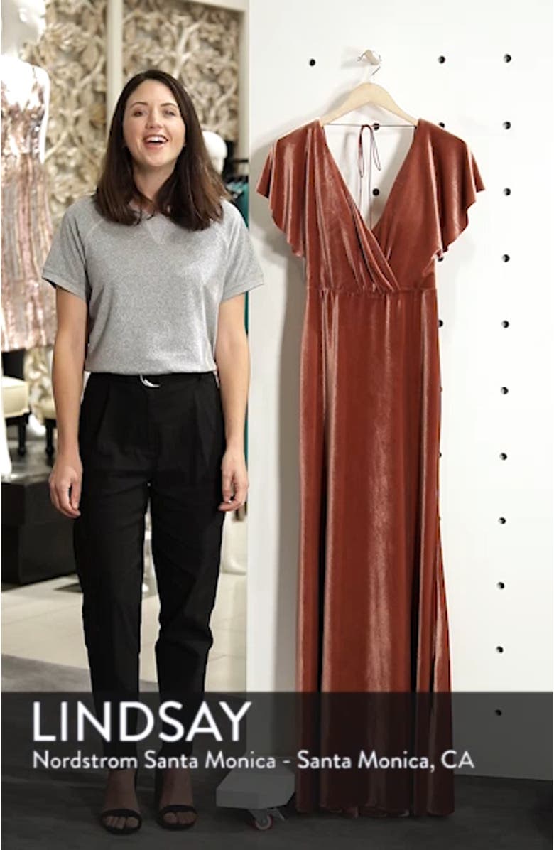 Ellis Flutter Sleeve Stretch Velvet Gown, sales video thumbnail