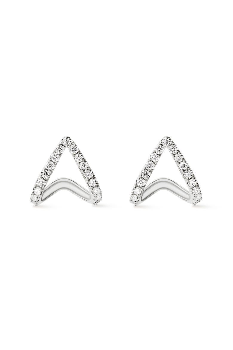 Solid White Gold - Diamond Velora Huggie Studs, Main, color, Silver