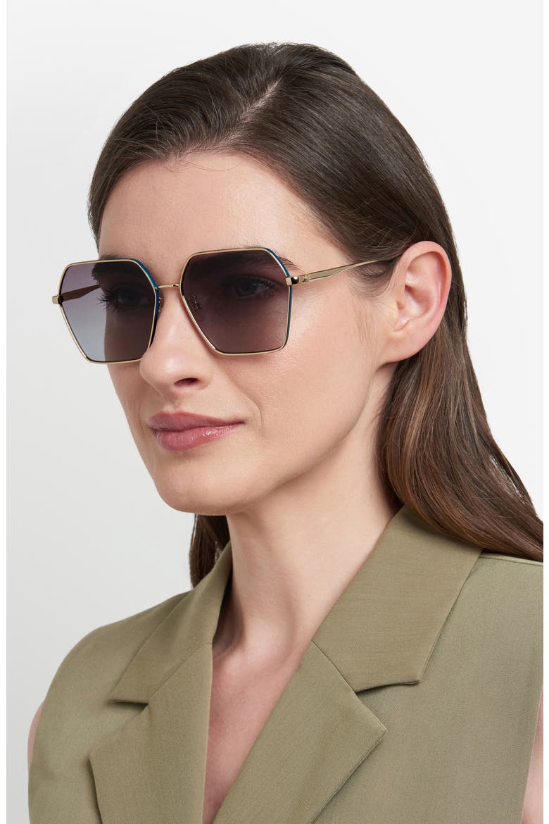 60mm Gradient Rectangular Sunglasses, Alternate, color, GOLD TEAL/ DARK GREY