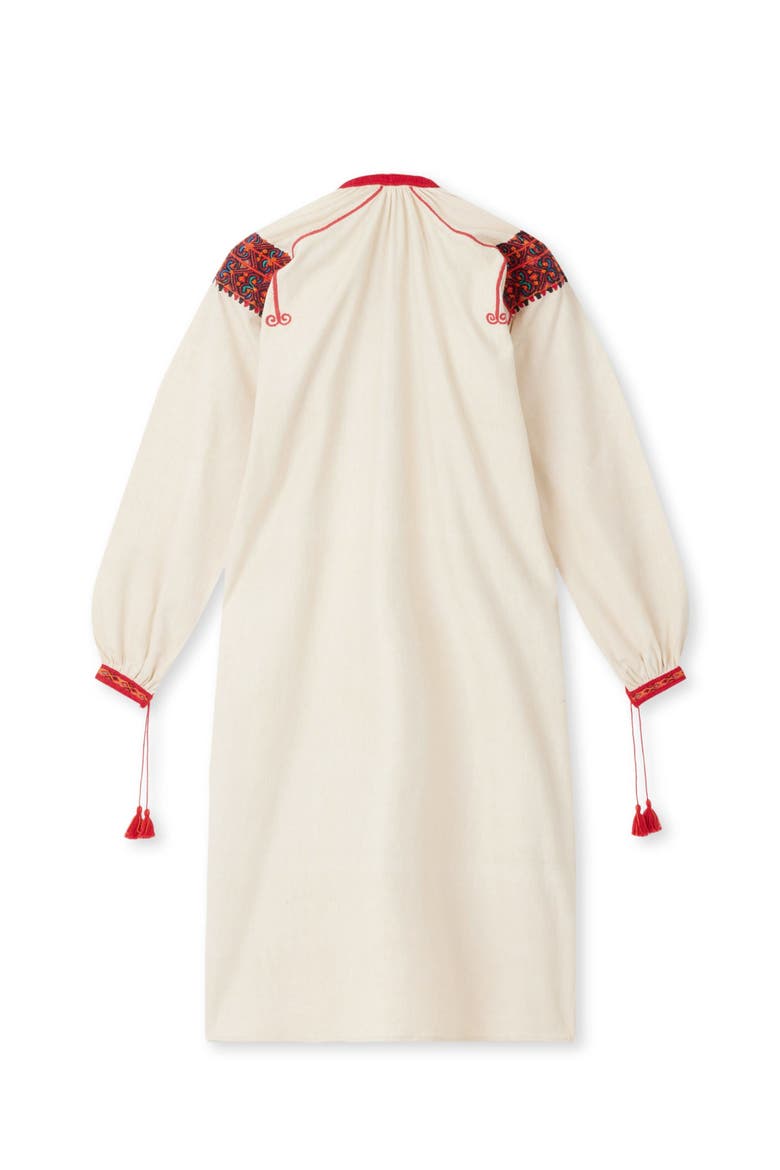 Afra Embroidered Cotton Caftan Dress, Alternate, color, Ecru