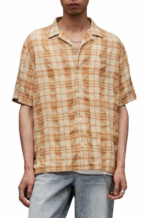 AllSaints Buddy Plaid Textured Camp Shirt