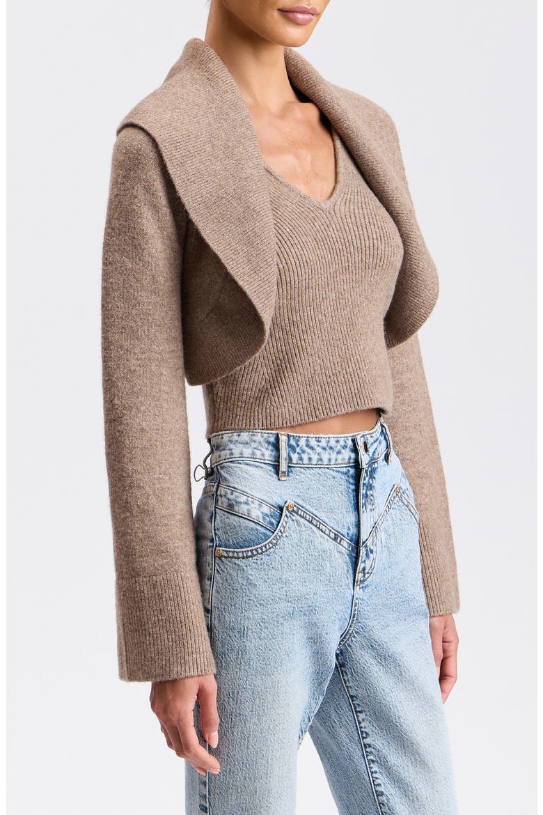 Shawl Collar Shrug & Knit Tank Set, Alternate, color, MUSHROOM