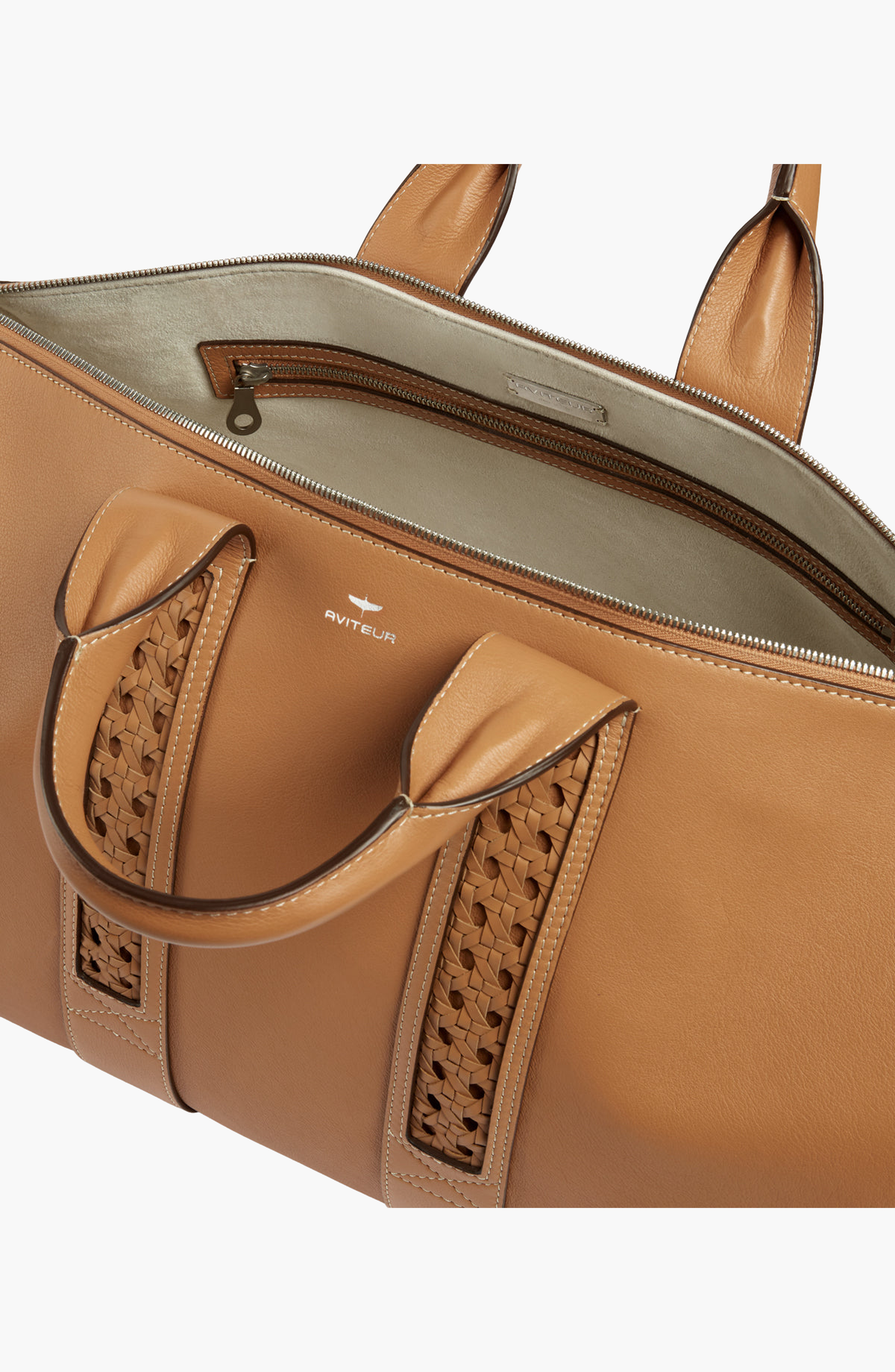 Leather Calfskin Weave Duffle Bag, Alternate, color, Walnut