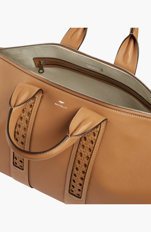 Aviteur Leather Calfskin Weave Duffle Bag In Brown