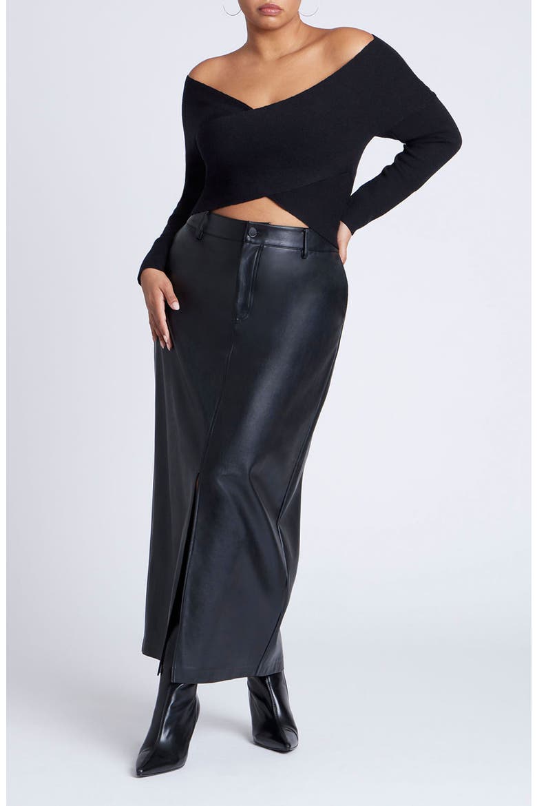 Wrap Front Cropped Sweater, Alternate, color, BLACK ONYX