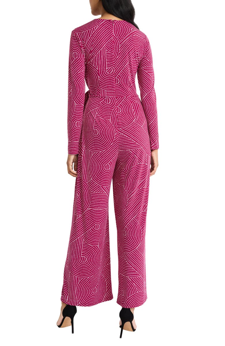 Maggy London Long Sleeve Faux Wrap Jumpsuit, Alternate, color, Raspberry/ Ivory