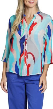 APNY Mixed Stripe Mandarin Collar Button-Up Shirt