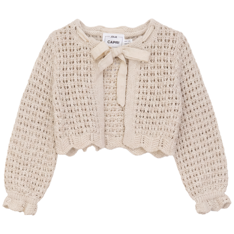 Girl Double Breasted Bow Tie Neckline Scallop Edge Cardigan (Toddler, Little Kid & Big Kid)