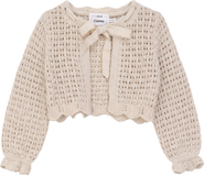 Jolie Capri Girl Double Breasted Bow Tie Neckline Scallop Edge Cardigan
