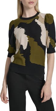 DKNY Colorblock Puff Sleeve Sweater