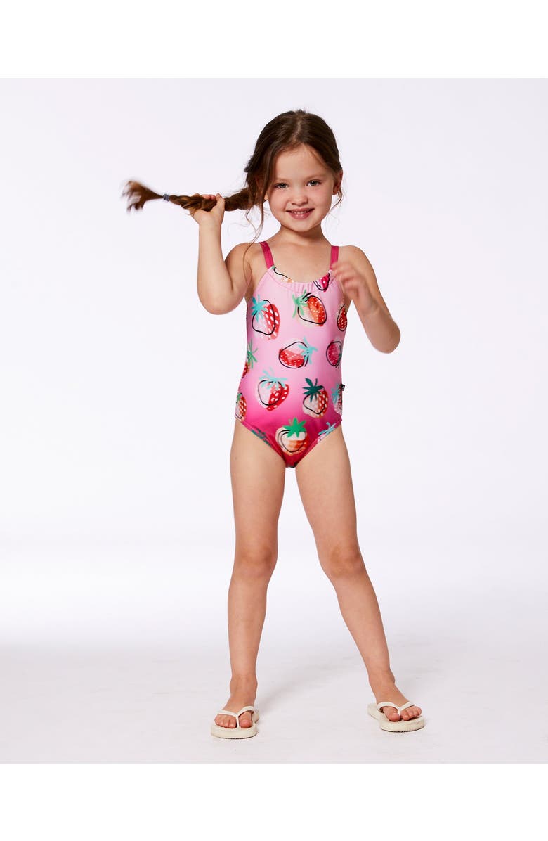 Deux par Deux Little Girl's Printed One-Piece Swimsuit Pink Gradient Strawberry, Alternate, color, Pink Gradient Strawberry