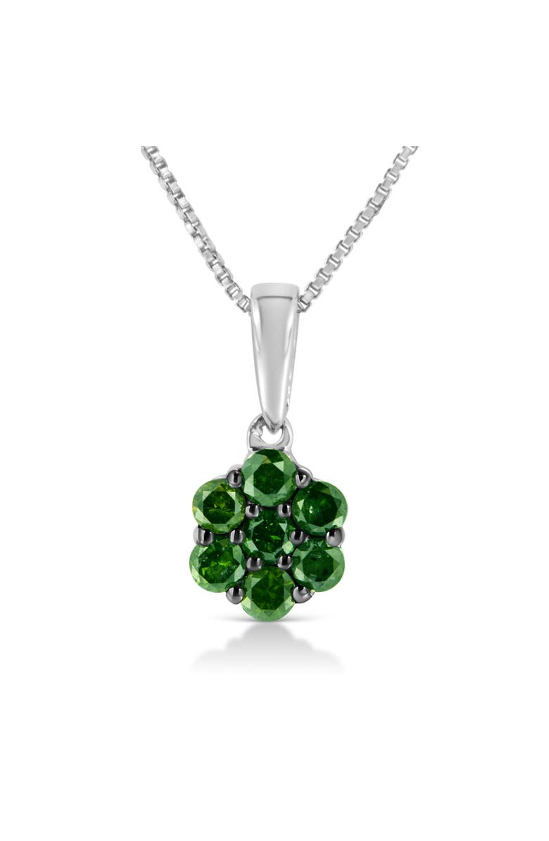 Haus of Brilliance .925 Sterling Silver 1/4 Cttw Colored Diamond Floral 18" Pendant Necklace, Main, color, Silver | Green Diamond