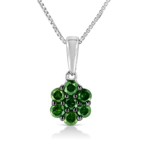 .925 Sterling Silver 1/4 Cttw Colored Diamond Floral 18" Pendant Necklace