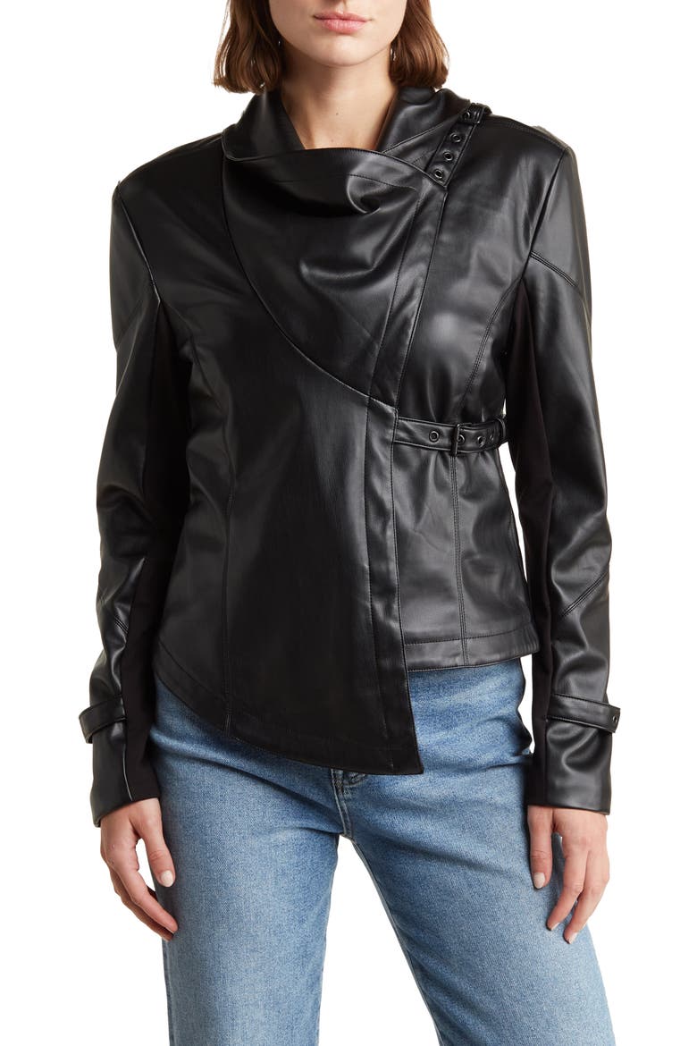 Supersoft Drape Faux Leather Moto Jacket, Alternate, color, BLACK