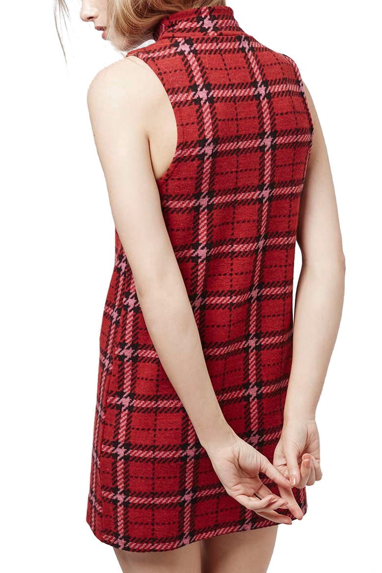 Plaid Funnel Neck Tunic Dress, Alternate, color, RED MULTI