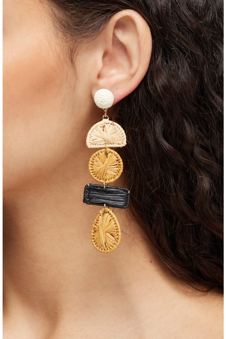 Raffia Linear Drop Earrings, Alternate, color, BROWN