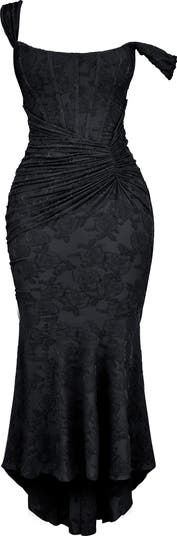 Cesca Floral Ruched High-Low Corset Dress