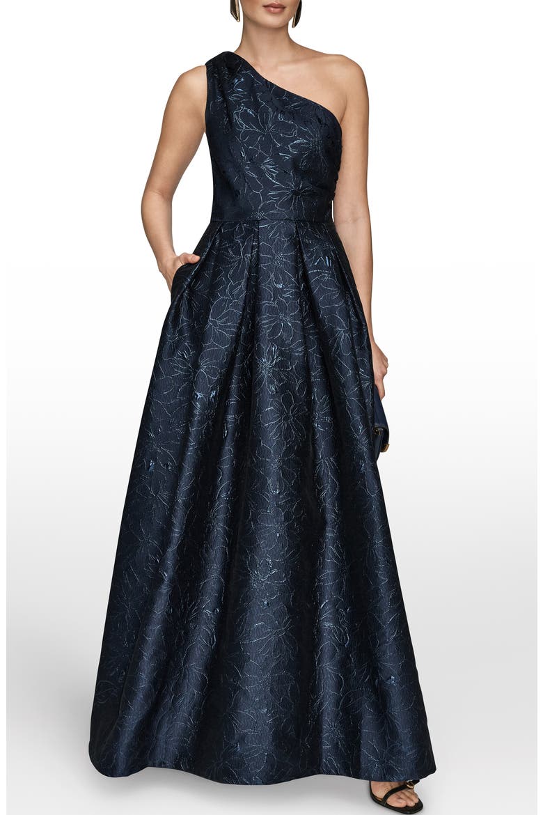 Metallic One-Shoulder Gown, Main, color, NIGHTFALL
