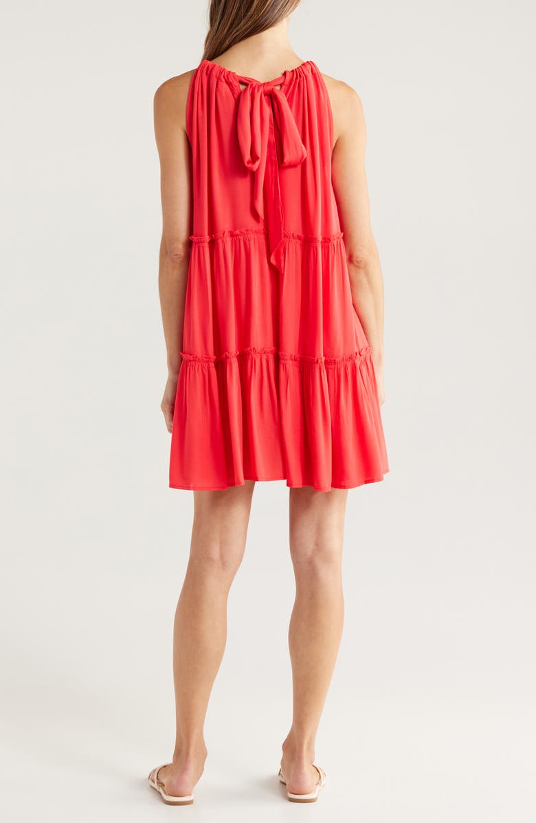 Elan Ruched Tiered Cover-Up Swing Dress, Alternate, color, Red Coral