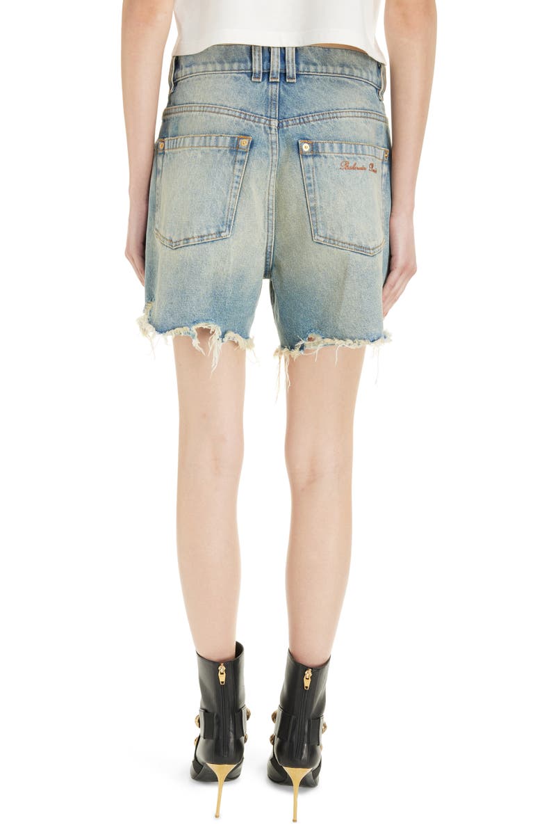 Balmain Loose Fit Raw Edge Cutoff Denim Shorts, Alternate, color, 